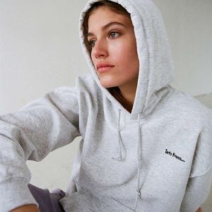 iet frans… cotton embroidered hoodie sweatshirt in grey
